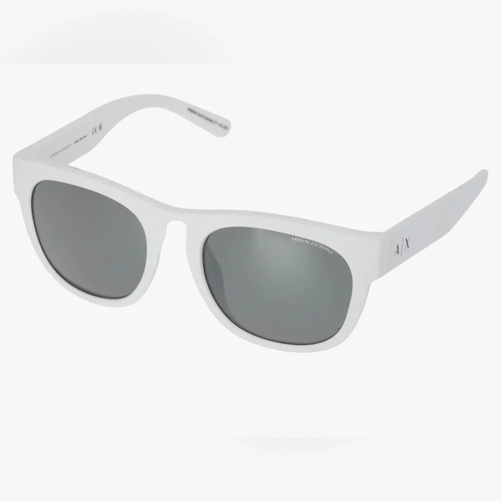 Armani Exchange Man Matte White Frame Grey Mirror Silver Lenses Sunglasses new‎